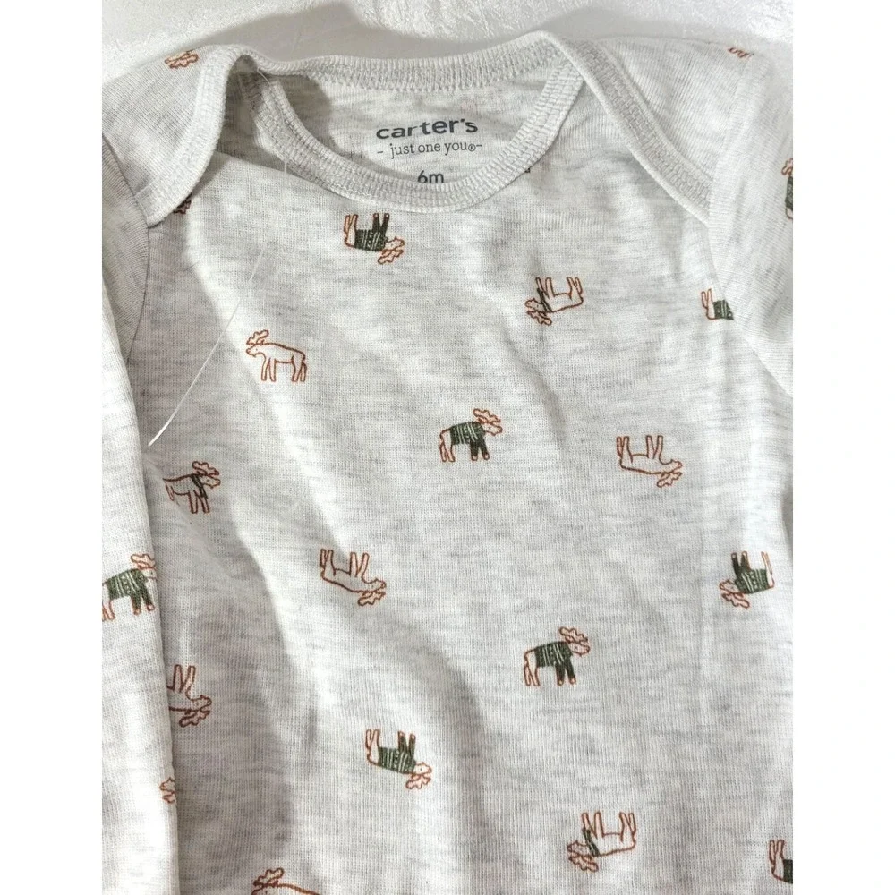 Carter's Baby 2pc Pajama Top & Pants Set - Moose - Gray & Black - Size 6 Months